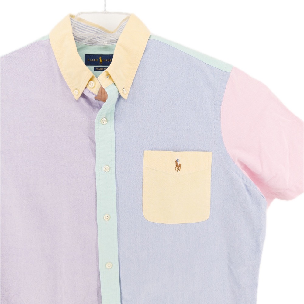 Ralph Lauren Mens XL Classic Fit Oxford Fun Shirt Short Sleeve Button Colorblock